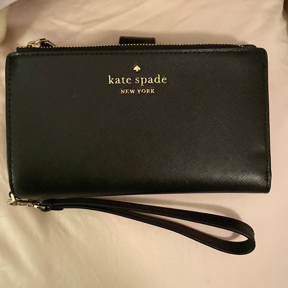 NWT KATE SPADE PHONE Wallet Wristlet Black Saffiano leather